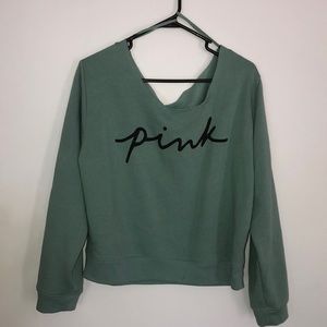 PINK teal off the shoulder sweatshirt.